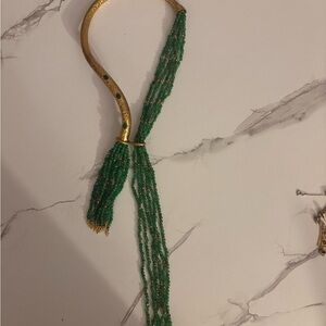 Gold and Green Beaded Necklace